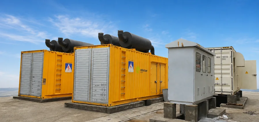 Containerised diesel generator sets with exhaust silencers and outdoor switchgear providing telecom power continuity