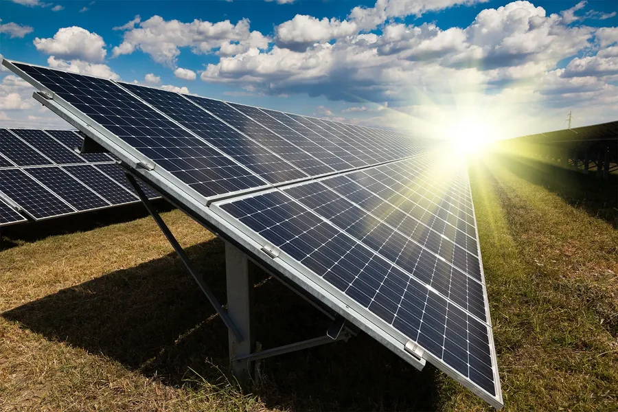 Solar photovoltaic array generating power under clear sky